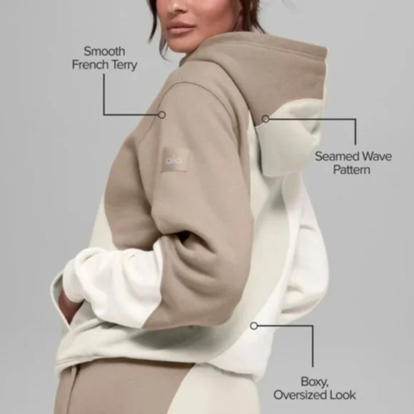 Alo Make Waves Hoodie - Ivory/Bone/Gravel - Picture 2 of 5